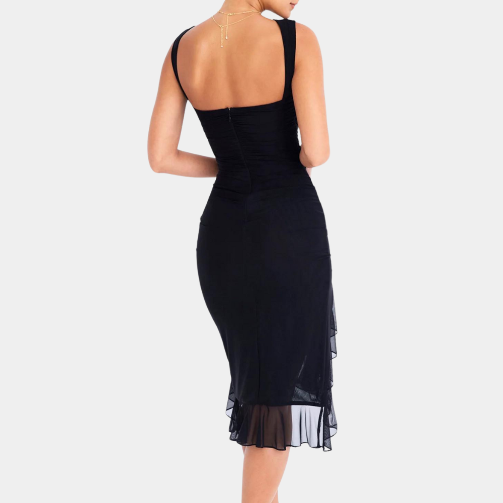 Women's Dress - Sleeveless Asymmetric - Elegant Cut with Draping and Ruffle Details