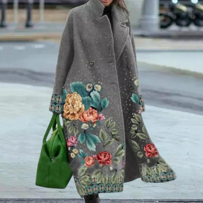 Women's Overcoat – Oversize Fit – Full Length – Wool – Abstract Pattern – Button Closure