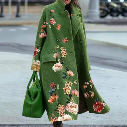 Women's Overcoat – Oversize Fit – Full Length – Wool – Abstract Pattern – Button Closure