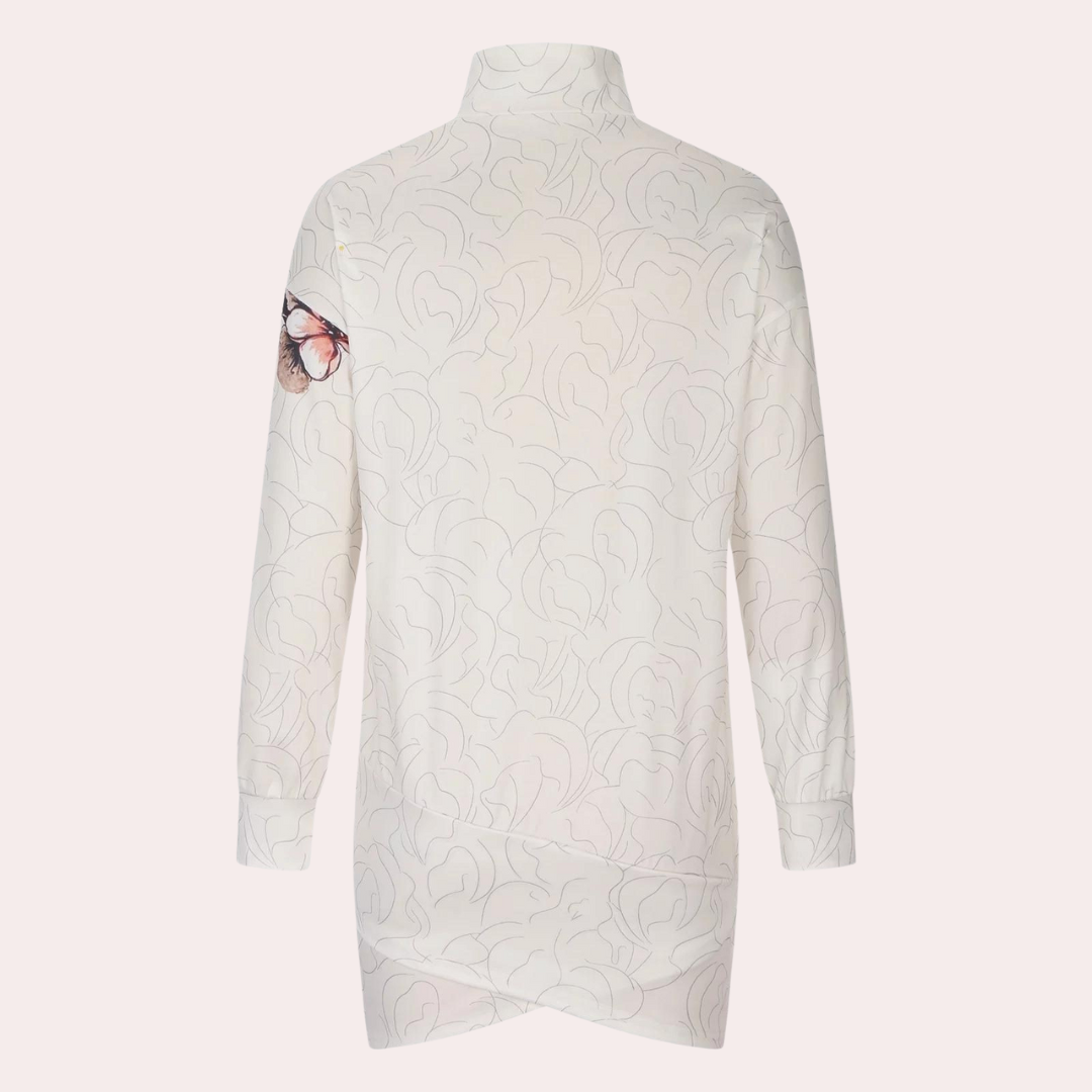 Women's Knit Dress - High Neck - Loose Fit - Long Sleeves with Animal Print Detail