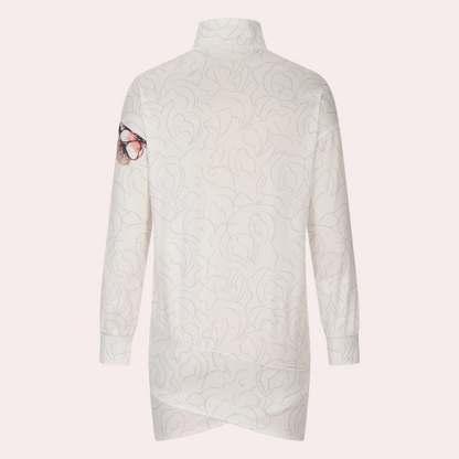 Women's Knit Dress - High Neck - Loose Fit - Long Sleeves with Animal Print Detail