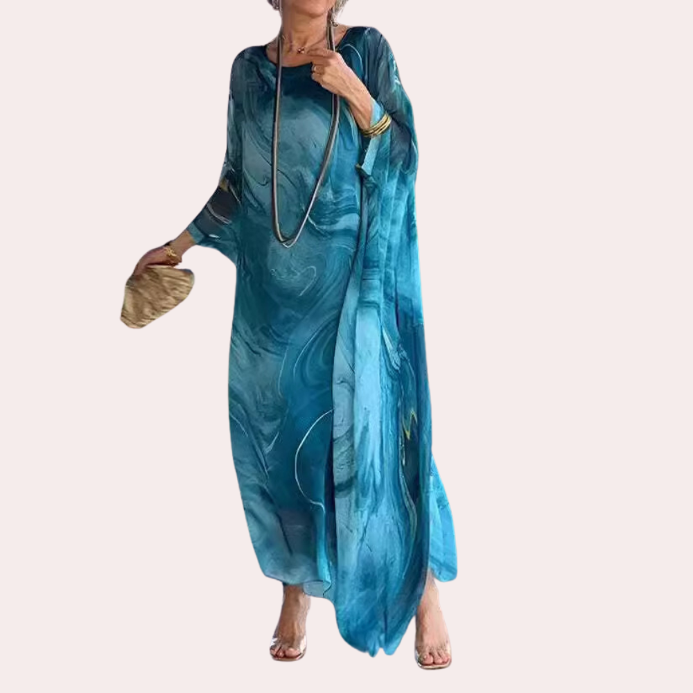 Women's Caftan Dress - Long Loose Fit - Light and Airy - Elegant Marble Pattern