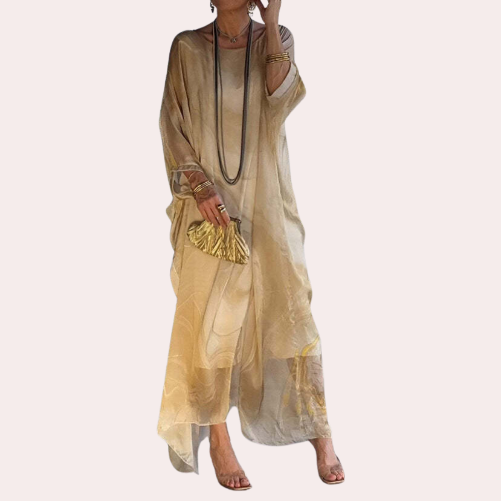 Women's Caftan Dress - Long Loose Fit - Light and Airy - Elegant Marble Pattern