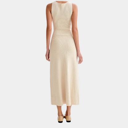 Women's Maxi Dress - Sleeveless Rib Knit - Button Details & Decorative Pockets