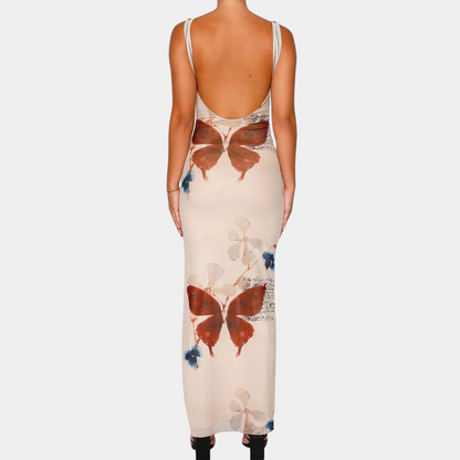 Women's Maxi Dress - Sleeveless V-neck - Floral Pattern - Elegant and Light Design