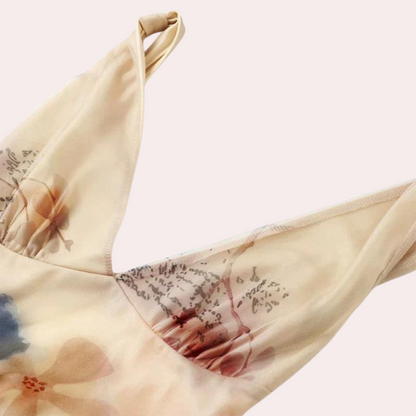 Women's Maxi Dress - Sleeveless V-neck - Floral Pattern - Elegant and Light Design