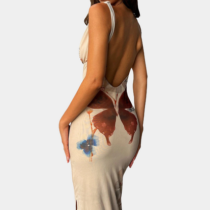 Women's Maxi Dress - Sleeveless V-neck - Floral Pattern - Elegant and Light Design