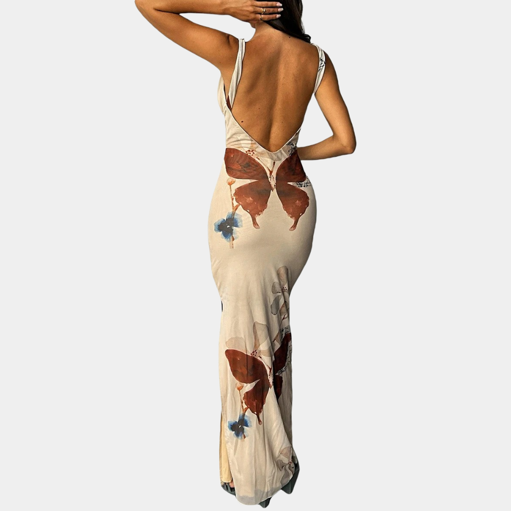 Women's Maxi Dress - Sleeveless V-neck - Floral Pattern - Elegant and Light Design