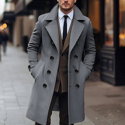 Men's Coat – Tailored Fit – Wool – Double Breasted – Knee Length Formal Cut