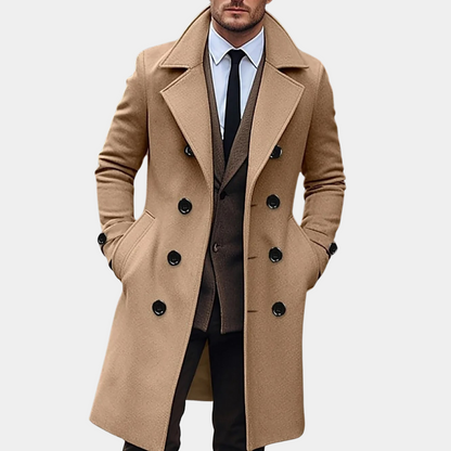 Men's Coat – Tailored Fit – Wool – Double Breasted – Knee Length Formal Cut