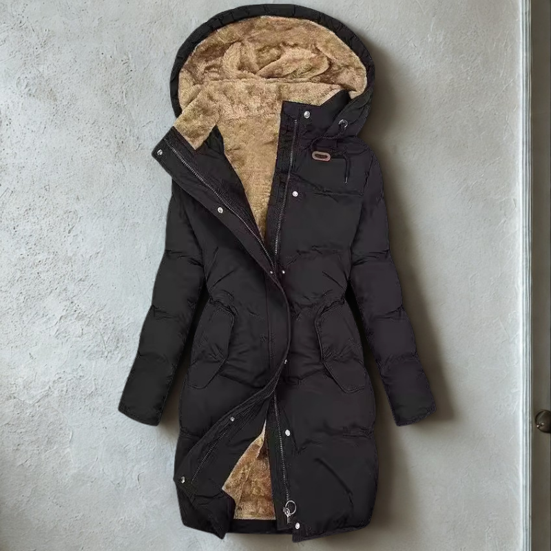 Women’s Coat - Insulated Padded Fill - Quilted Design - Plush Lined Hood - Adjustable Waist