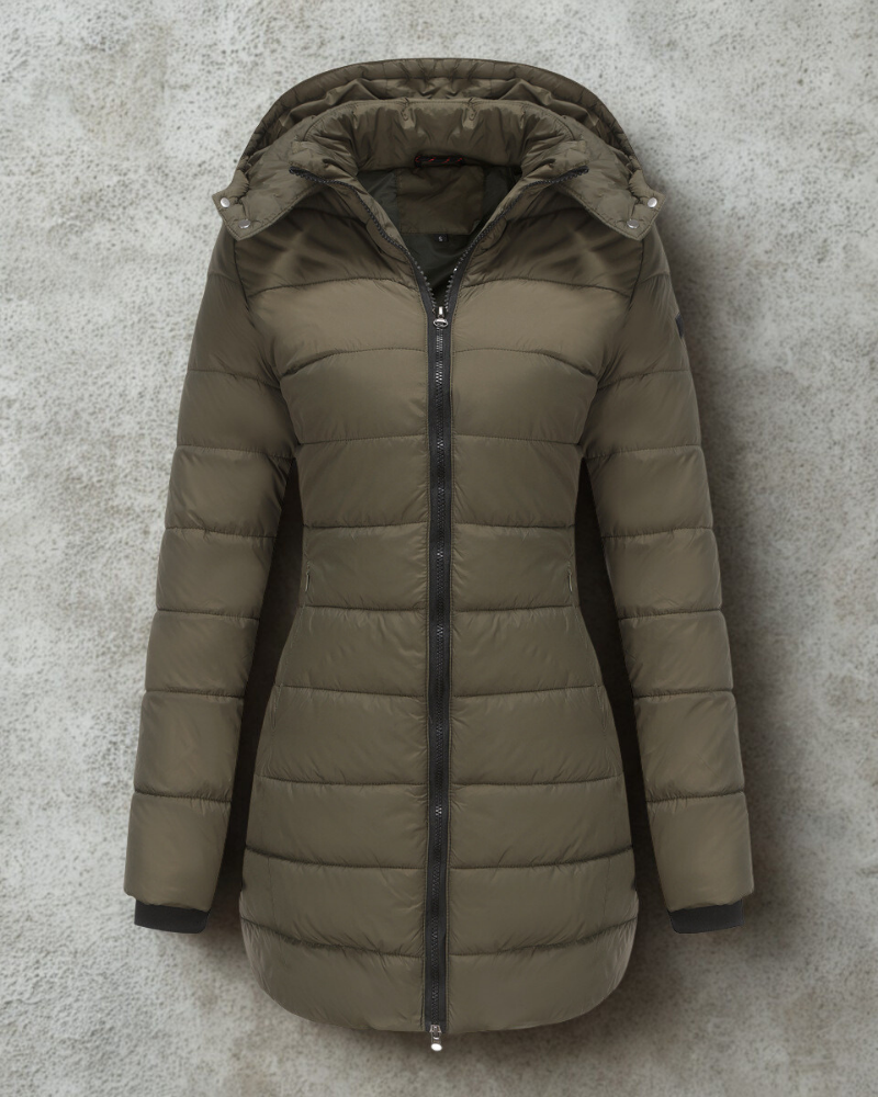 Women’s Coat - Synthetic Blend - Mid-Thigh Length - Attached Hood