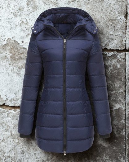Women’s Coat - Synthetic Blend - Mid-Thigh Length - Attached Hood