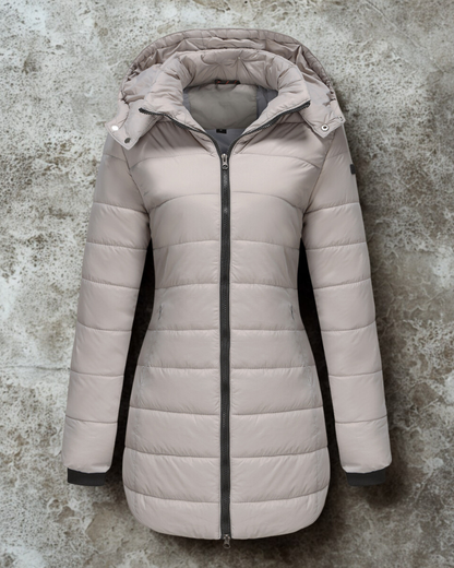 Women’s Coat - Synthetic Blend - Mid-Thigh Length - Attached Hood