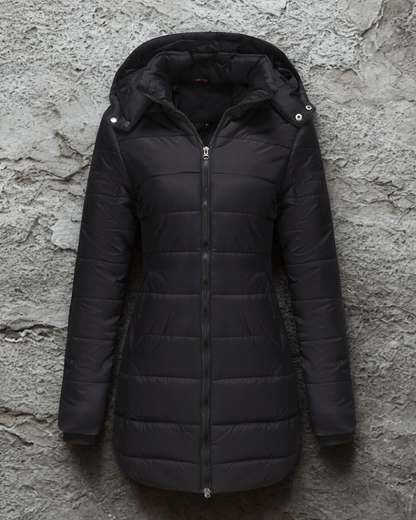 Women’s Coat - Synthetic Blend - Mid-Thigh Length - Attached Hood