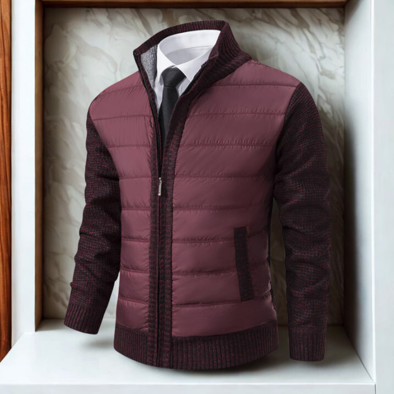 Men’s Hybrid Cardigan Jacket - Quilted Front - Ribbed Stand Collar