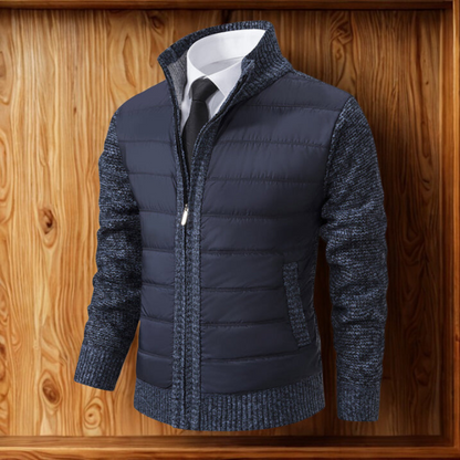 Men’s Hybrid Cardigan Jacket - Quilted Front - Ribbed Stand Collar