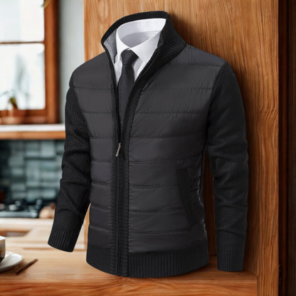 Men’s Hybrid Cardigan Jacket - Quilted Front - Ribbed Stand Collar