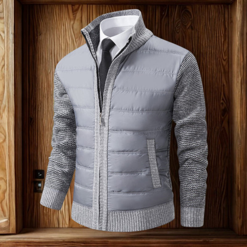 Men’s Hybrid Cardigan Jacket - Quilted Front - Ribbed Stand Collar