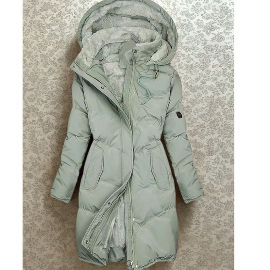 Women’s Coat - Insulated Padded Fill - Quilted Design - Plush Lined Hood - Adjustable Waist