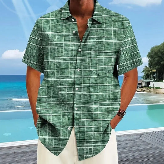 Men's Shirt with Short Sleeves – Regular Fit – Breathable Lightweight Fabric – Checkered Design