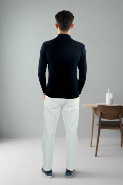 Herresweater - Slim Fit - Mock Neck - Let Strik med Ribkanter