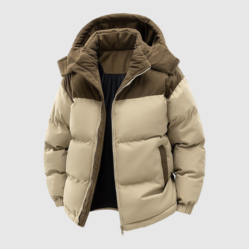 Alexander Relaxed Fit Puffer Jacket | Hooded Corduroy Panels Men’s Jacket