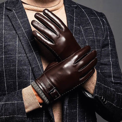 Theodore Faux Leather Fitted Gloves | Buckle Closure Wrist-Length Gloves