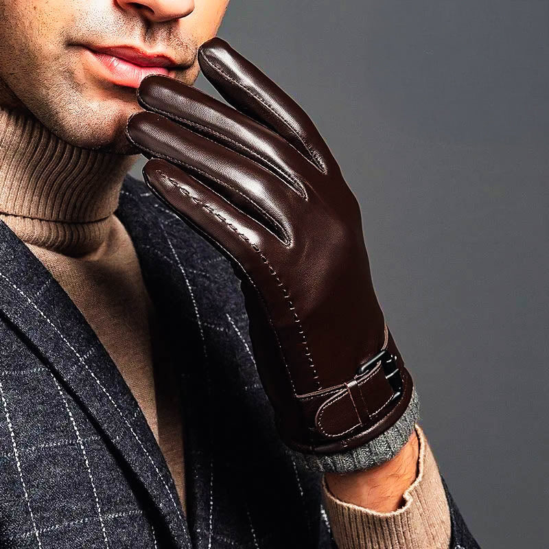 Theodore Faux Leather Fitted Gloves | Buckle Closure Wrist-Length Gloves