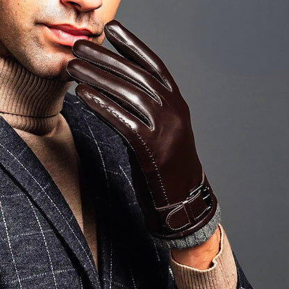 Theodore Faux Leather Fitted Gloves | Buckle Closure Wrist-Length Gloves
