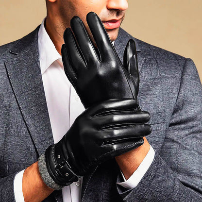 Theodore Faux Leather Fitted Gloves | Buckle Closure Wrist-Length Gloves