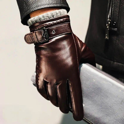 Theodore Faux Leather Fitted Gloves | Buckle Closure Wrist-Length Gloves