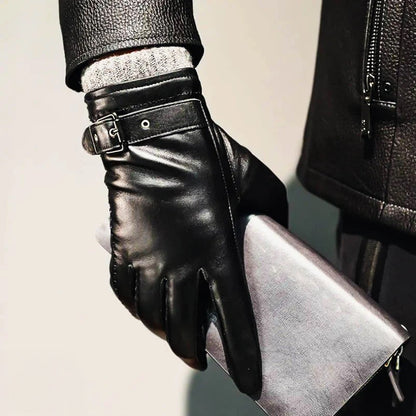Theodore Faux Leather Fitted Gloves | Buckle Closure Wrist-Length Gloves