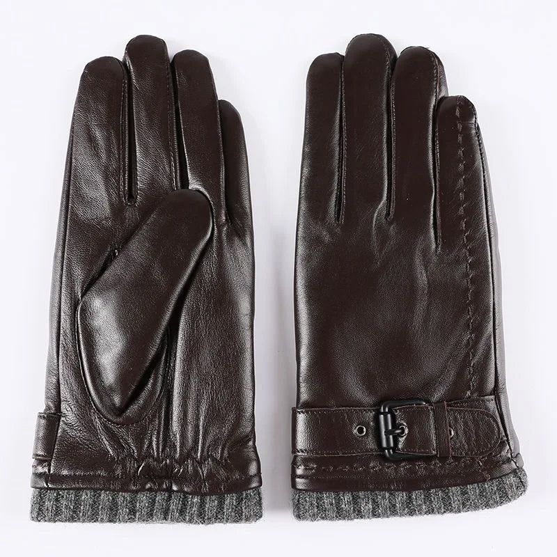 Theodore Faux Leather Fitted Gloves | Buckle Closure Wrist-Length Gloves