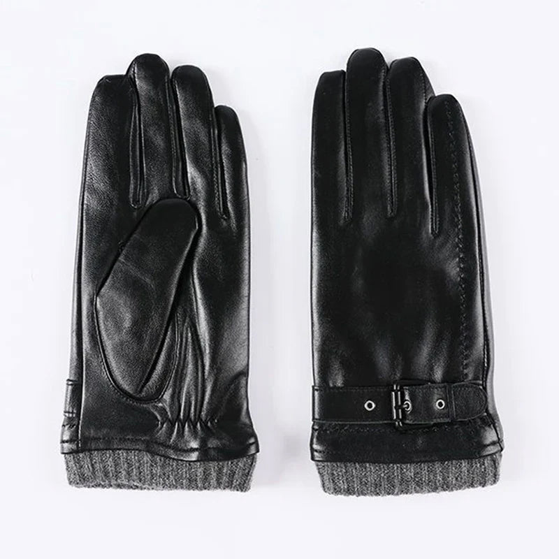 Theodore Faux Leather Fitted Gloves | Buckle Closure Wrist-Length Gloves