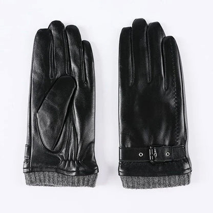 Theodore Faux Leather Fitted Gloves | Buckle Closure Wrist-Length Gloves