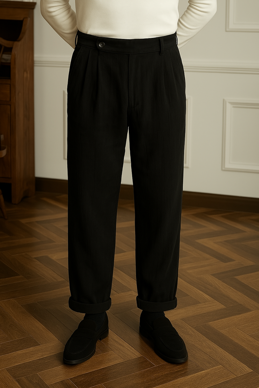 Men's Trousers – Corduroy – High Waist – Straight Fit – Neat Front Pleat – Full Length