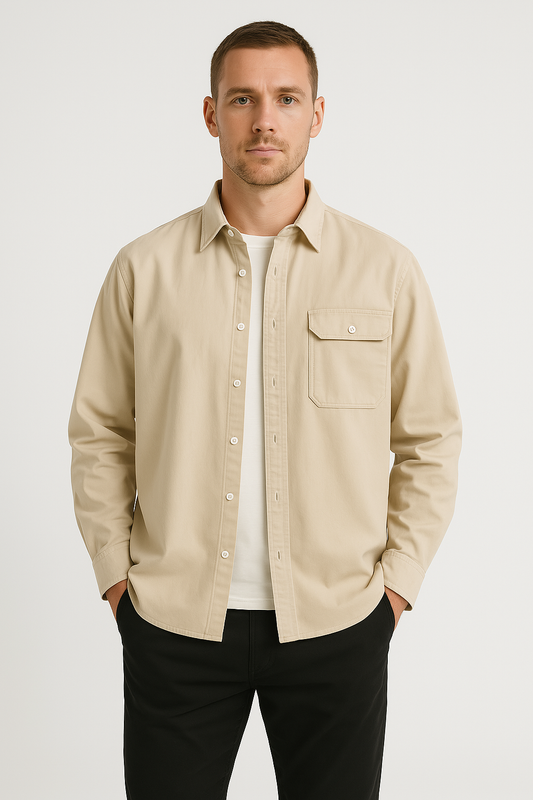 Men's Shirt – 100% Cotton – Relaxed Fit – Long-Sleeved with Chest Pocket