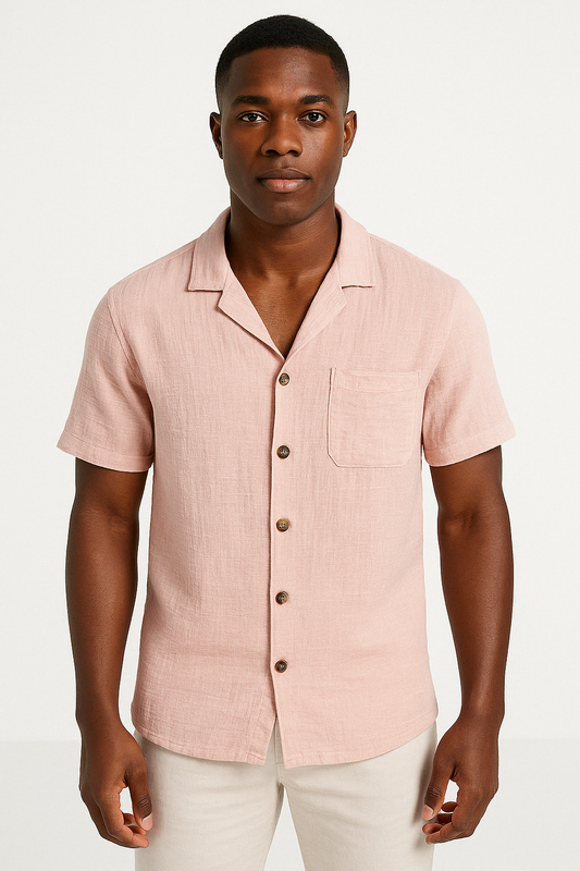Men's Shirt – Relaxed Fit – Button Closure – Breathable Natural Material – Short Sleeve