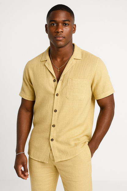 Men's Shirt – Relaxed Fit – Button Closure – Breathable Natural Material – Short Sleeve
