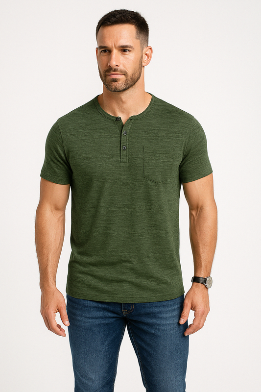 Men's T-shirt – Slim Fit – Henley Neck – Short Sleeve – Soft Breathable Quality