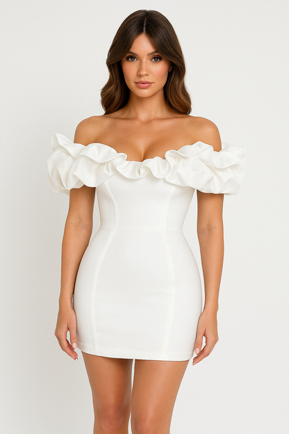 Dress for Women – Off Shoulder Mini Dress – Slim Fit – Ruched Neckline