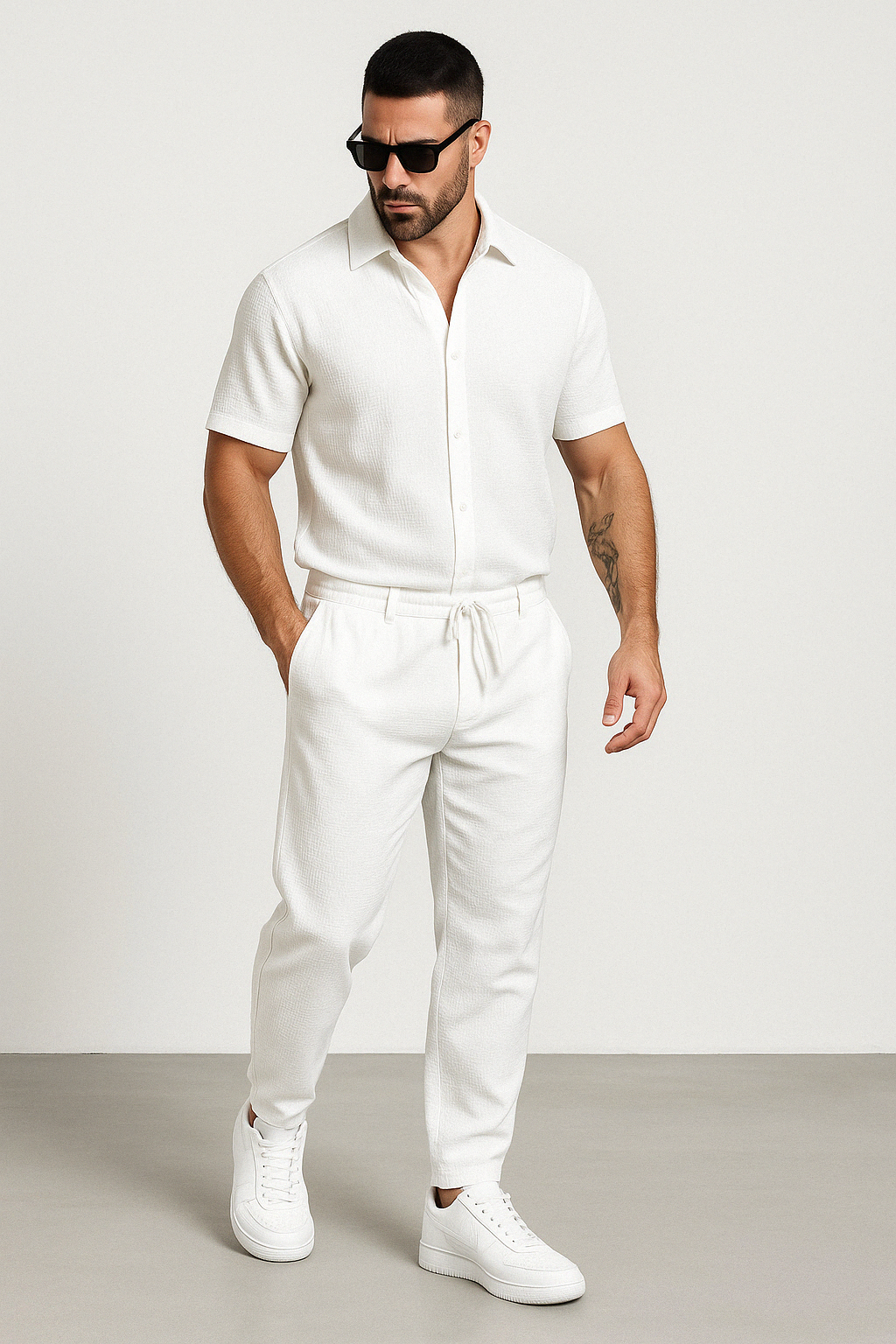 Men's Set with Shirt and Pants – Breathable Material – Regular Fit – Short-Sleeved