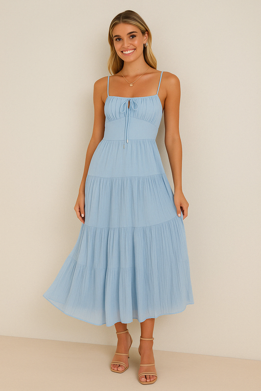 Dress for Women – Sleeveless A-line – Mid-length with Layered Skirt – Open Back