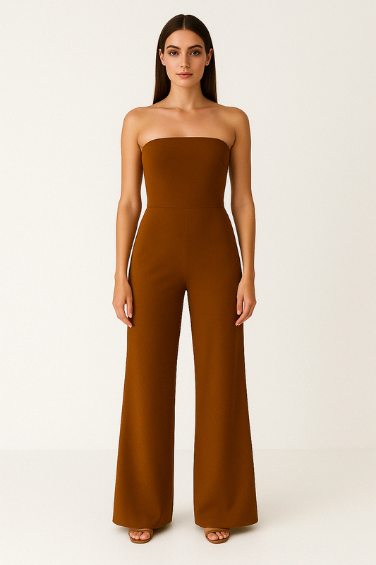 Women's Jumpsuit – Strapless – Slim Waist – Wide Leg Pants – Elegant Party Look