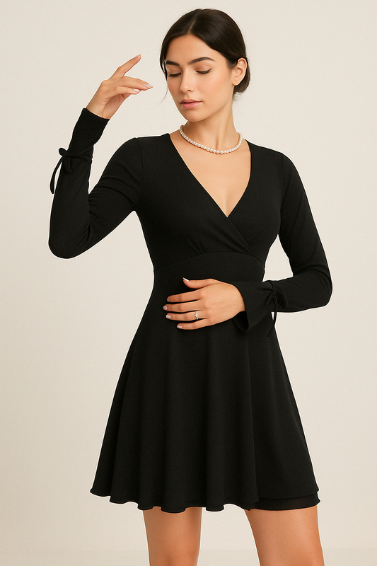 Women's Mini Dress – Slim Fit – V-Neck – Ruffles – Deep Back