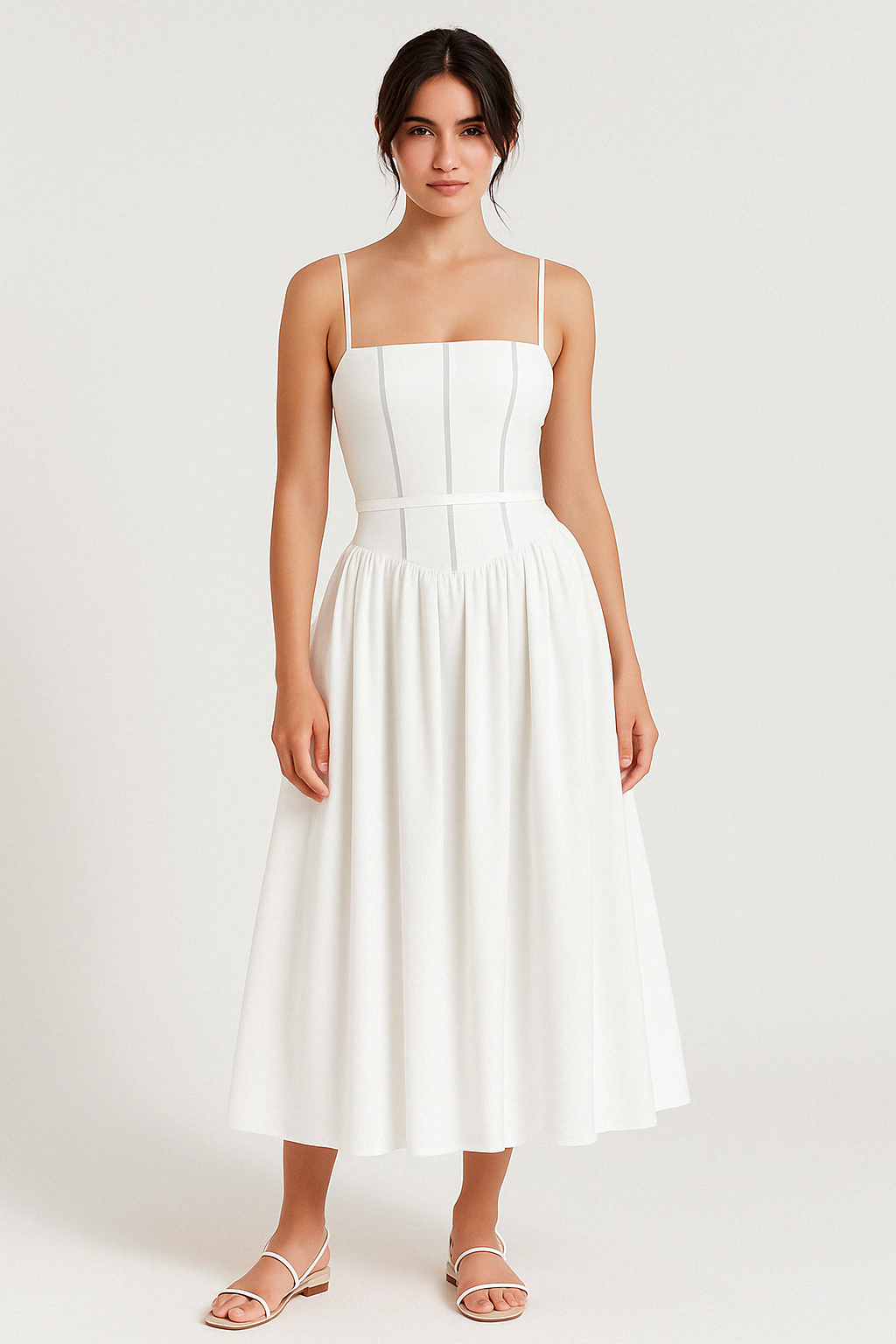 Dress for Women – Midi Length – Slim Fit – Square Neckline – Spaghetti Straps – A-line Skirt