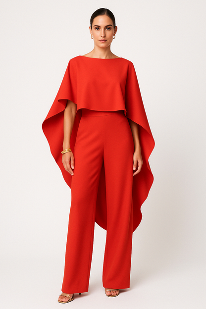 Women's Two-Piece Set – Asymmetric Sleeveless Top – Wide Pants – Elegant Fit