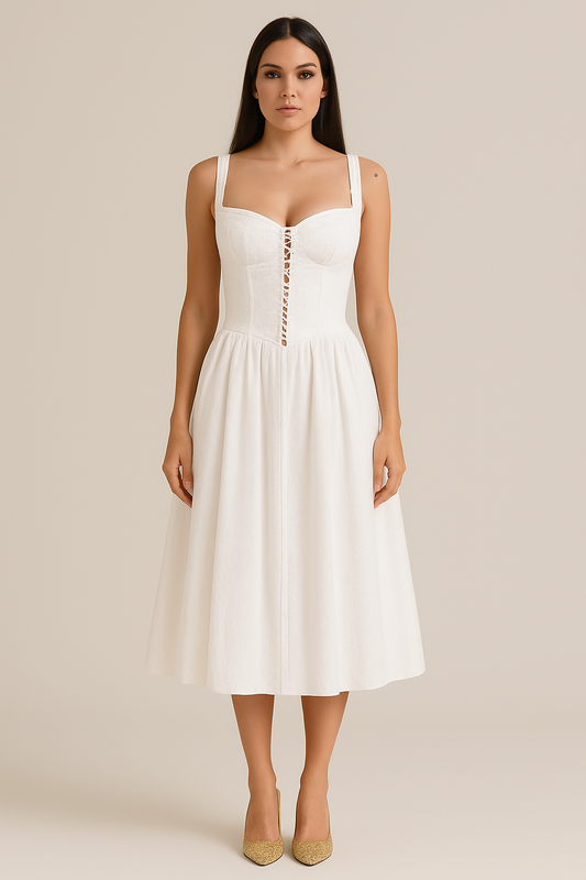 Women's Dress – Midi – Fitted Bodice – Off-Shoulder – Light A-Line Silhouette