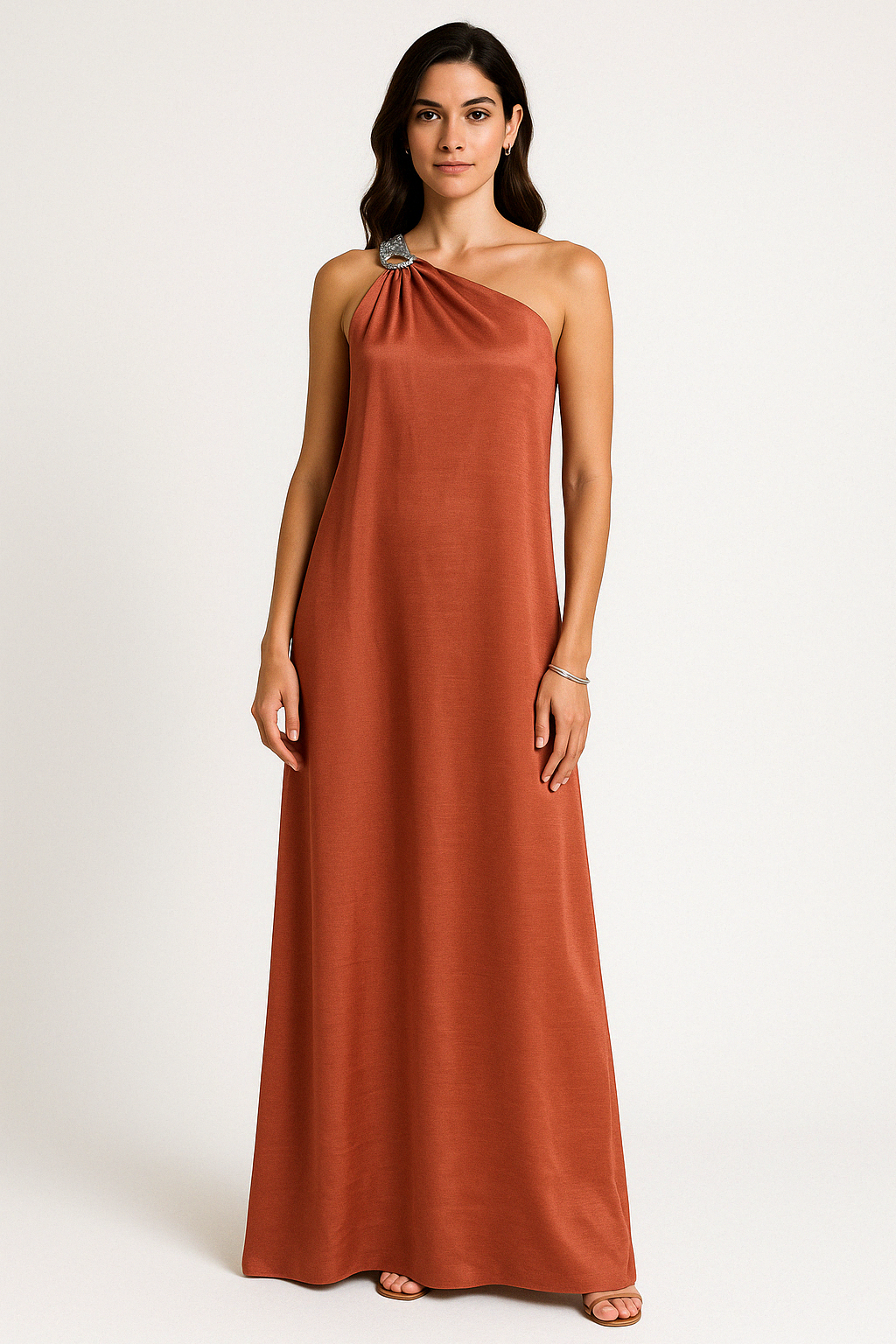 Dress for Women – Evening Dress in Luxurious Fabric – Loose Fit – One Shoulder with Ring Detail